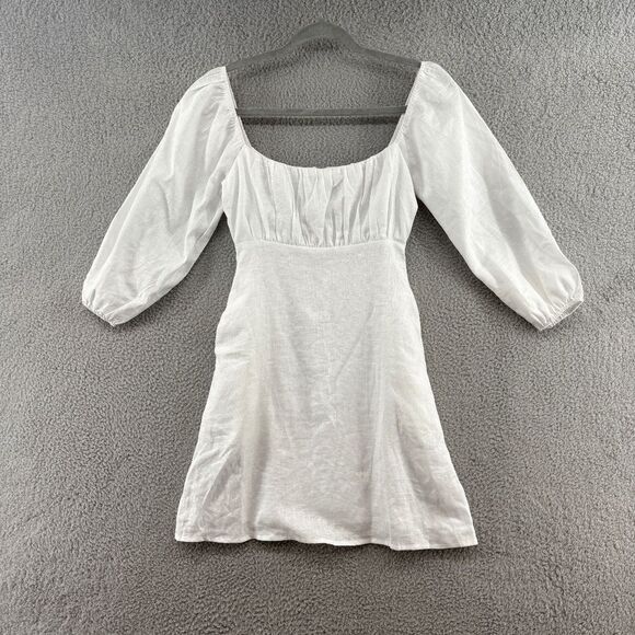 DISSH Linen Mini Dress size 2 Puff Sleeve square neck coastal - Picture 2 of 11